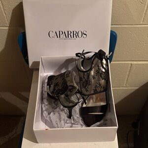 Caparros Elegant Black and Silver Lace Heels